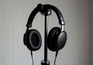 Professional studio headphones on a stand