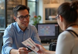 Consultant discussing equipment options with a client in a friendly setting